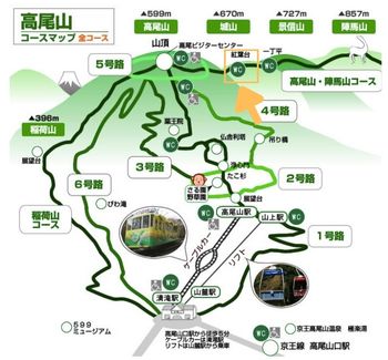 高尾山　紅葉スポット　紅葉台　マップ　地図　行き方